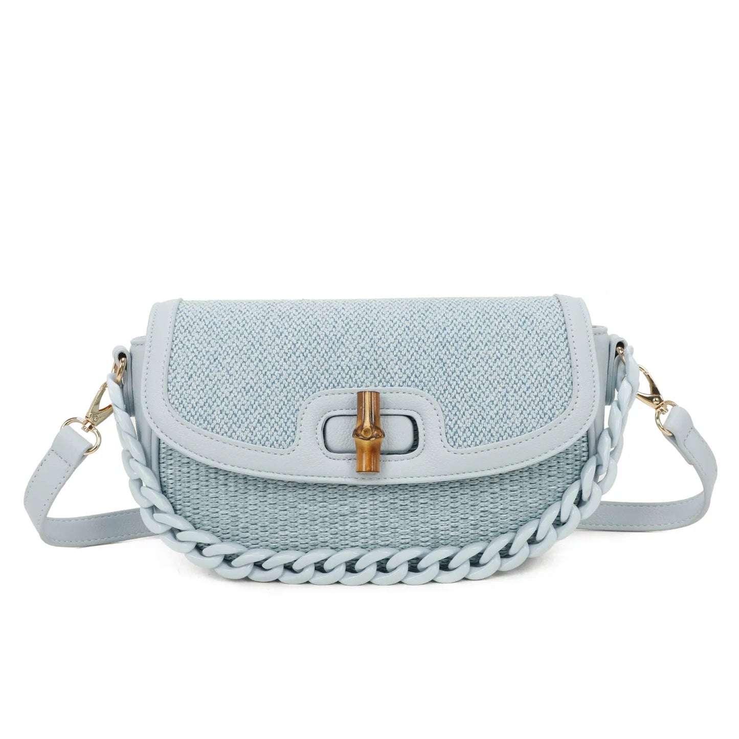 Blue Chain Canvas Crossbody Bag