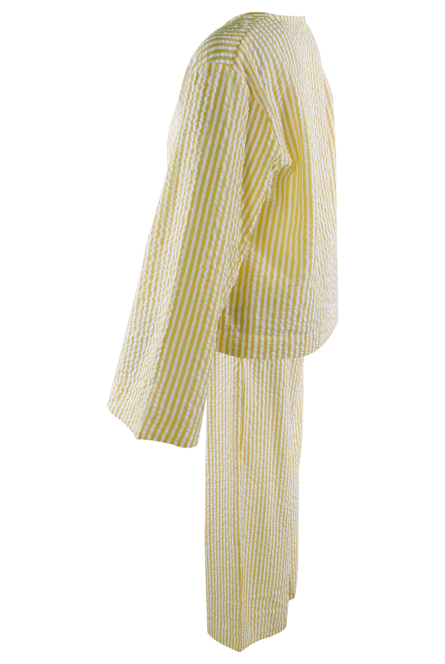 Lemon Tie Front Cheesecloth Striped Top And Trouser Set