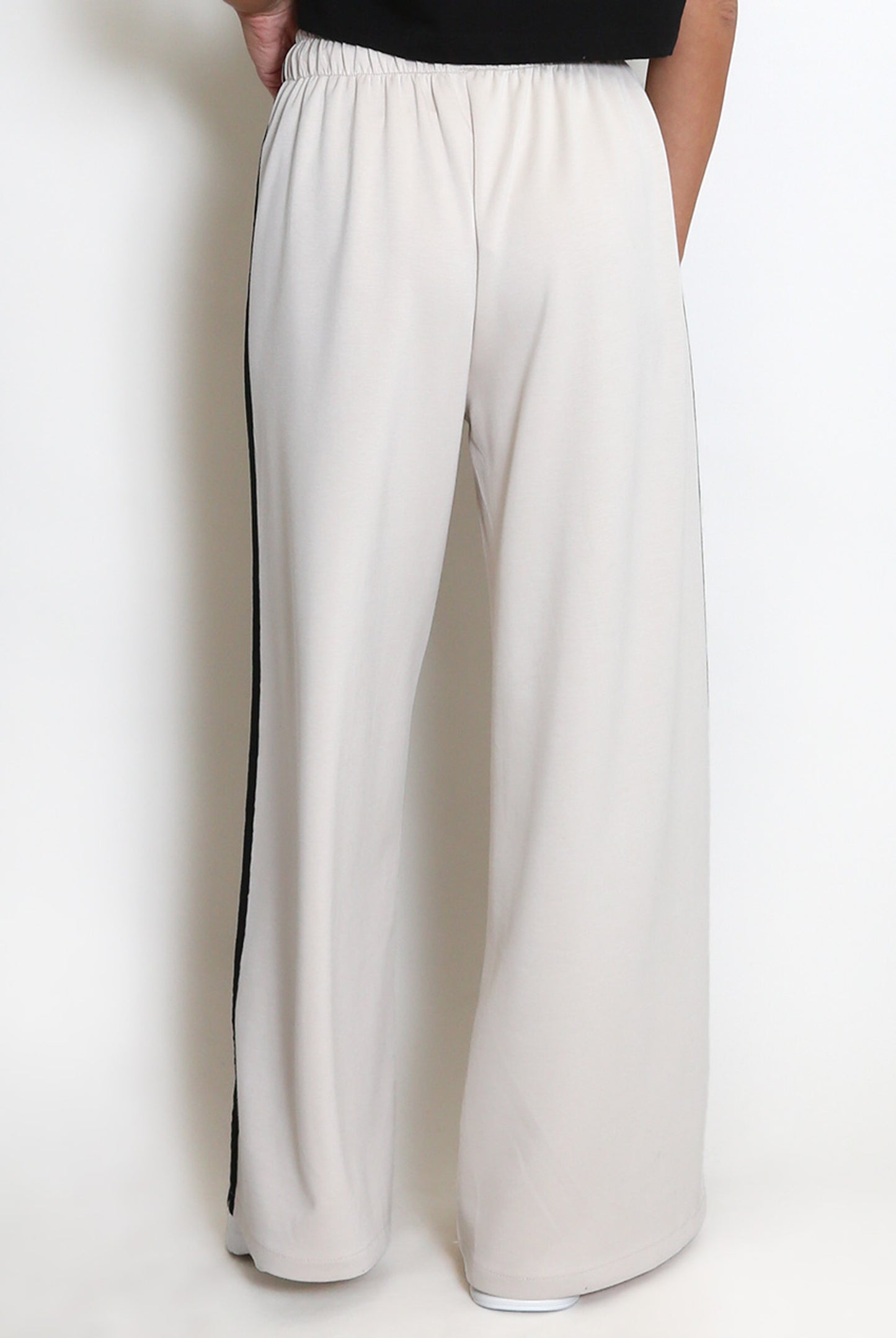 Beige Side Stripe Wide Leg Trousers