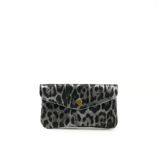 Silver Leather Leopard Print Purse