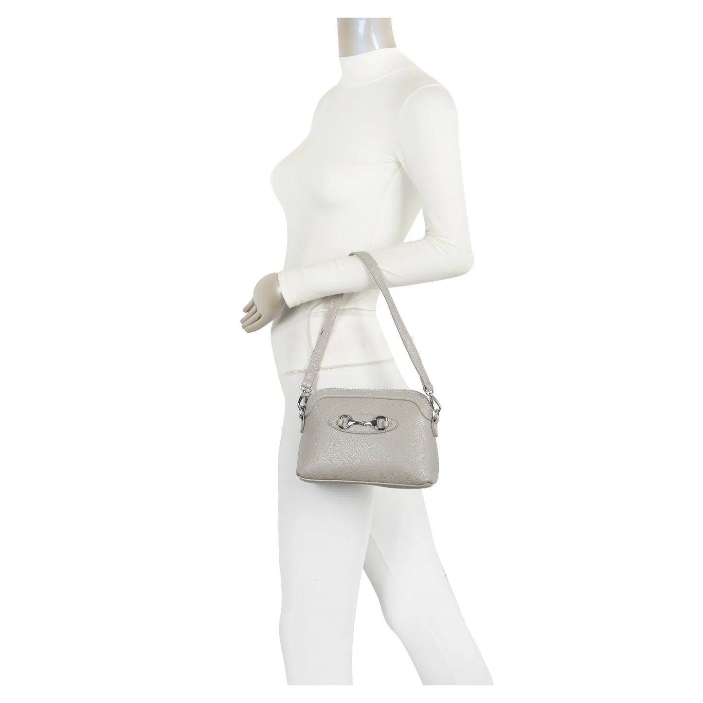 Grey Horsebit Buckle Shoulder Bag