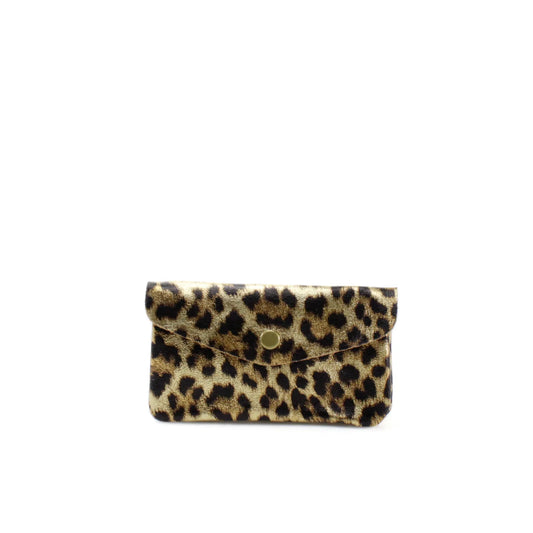 Gold Leather Leopard Print Purse