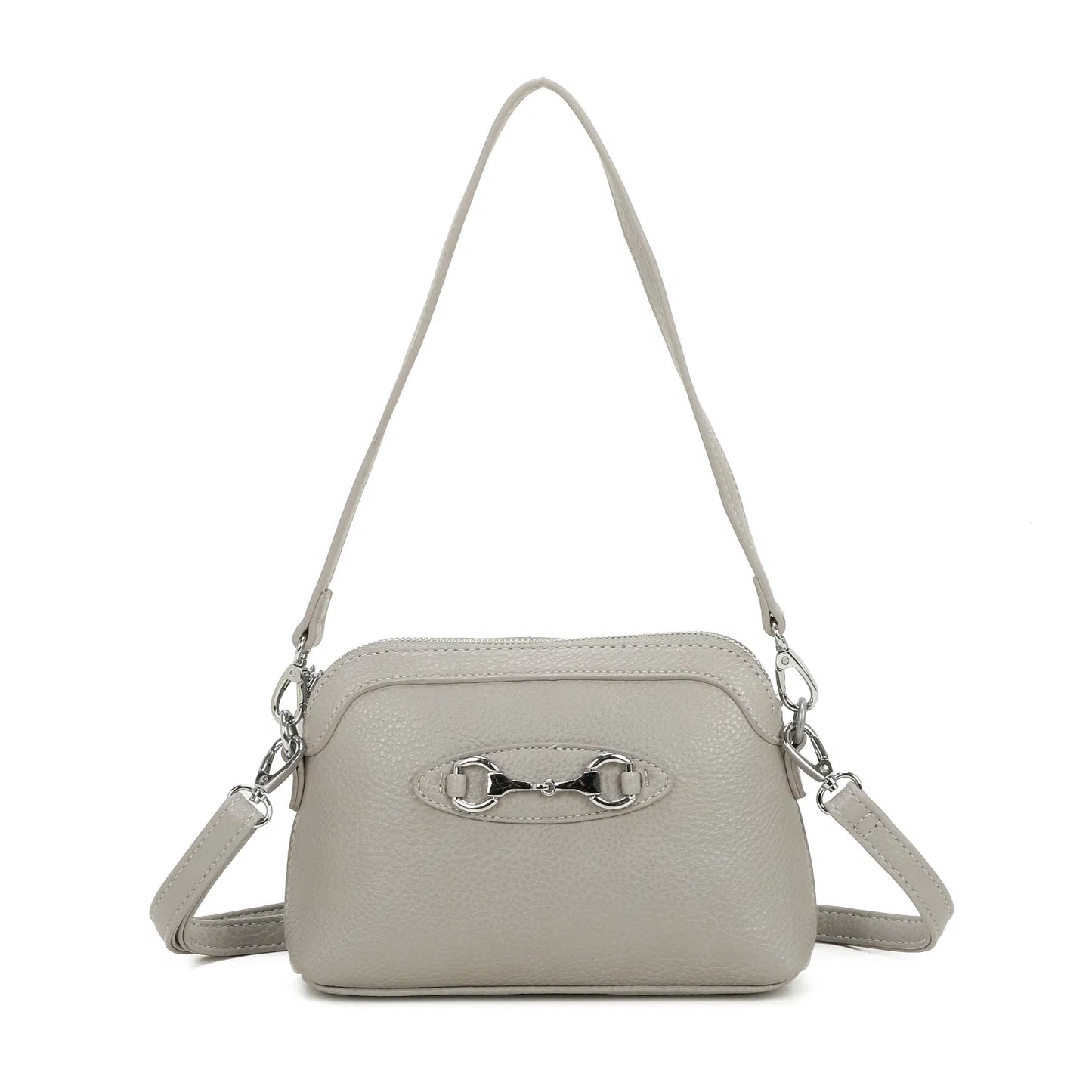 Grey Horsebit Buckle Shoulder Bag