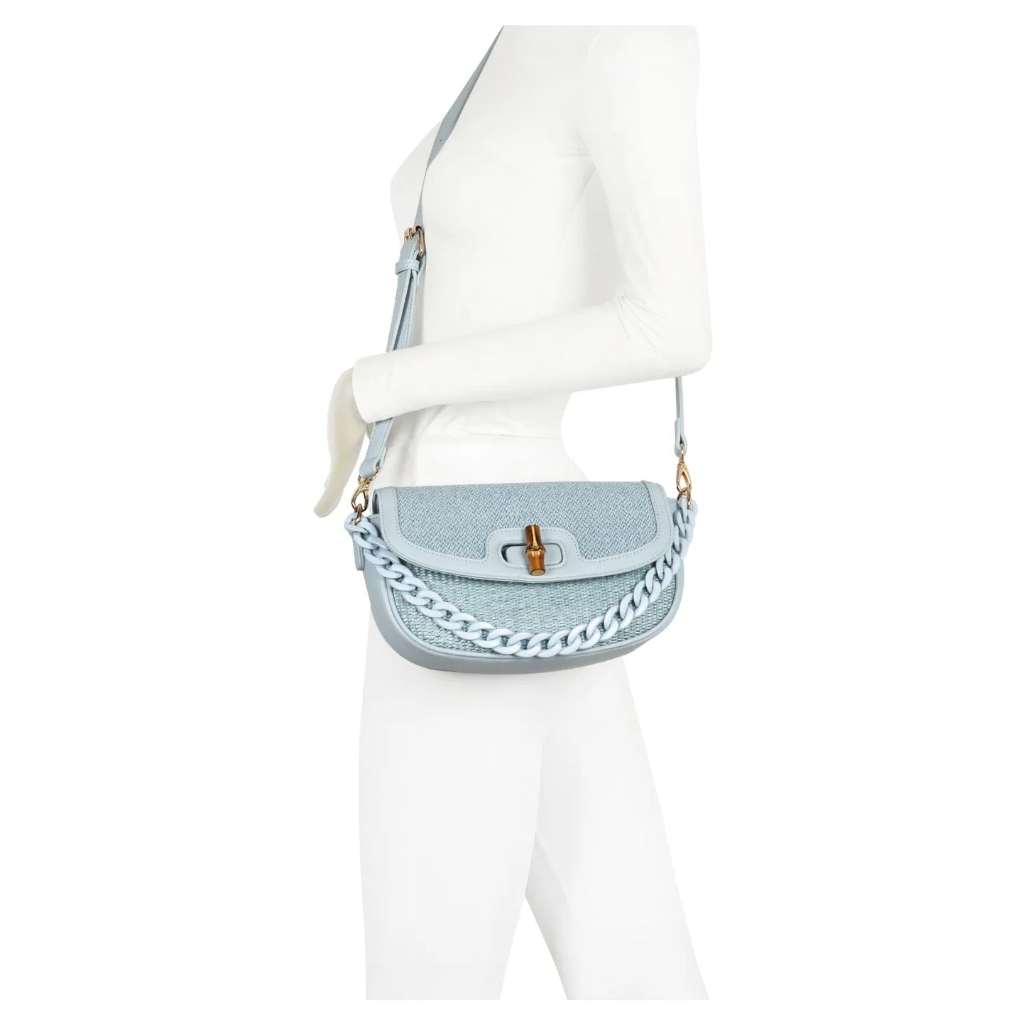 Blue Chain Canvas Crossbody Bag