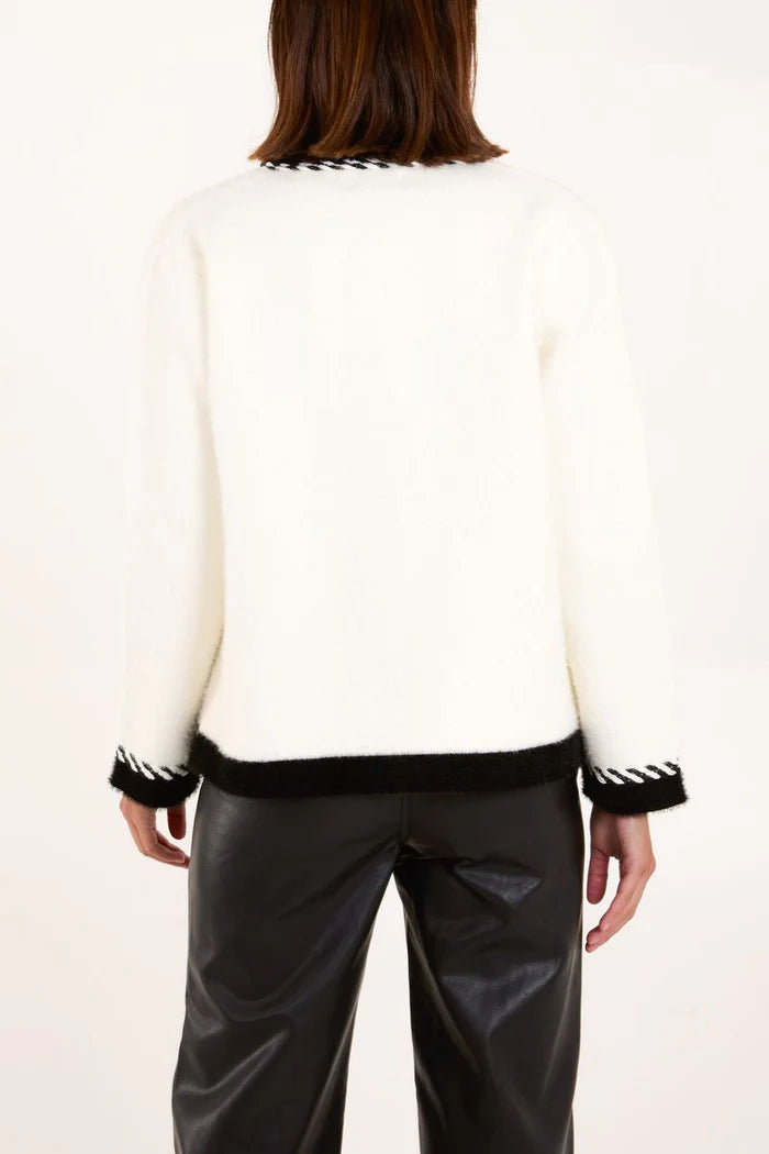 Black And White Contrast Trim Knit Jacket