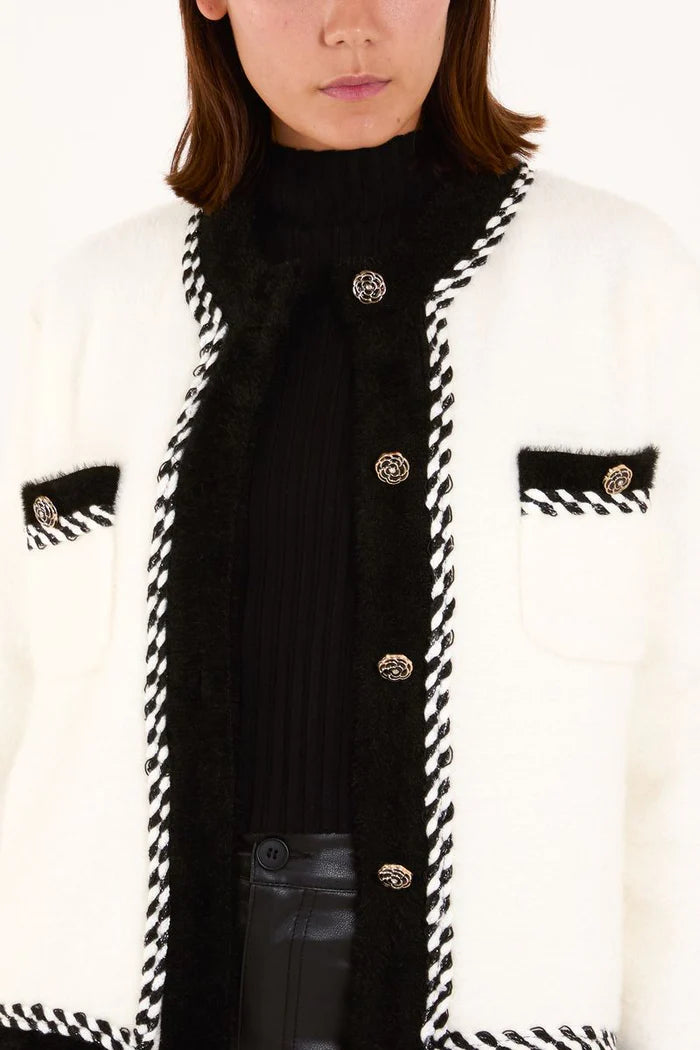 Black And White Contrast Trim Knit Jacket