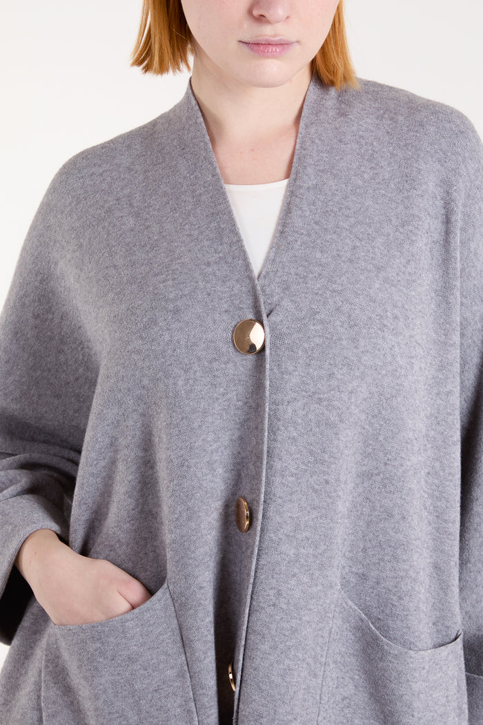 Grey Front Pocket Gold Button Cardigan