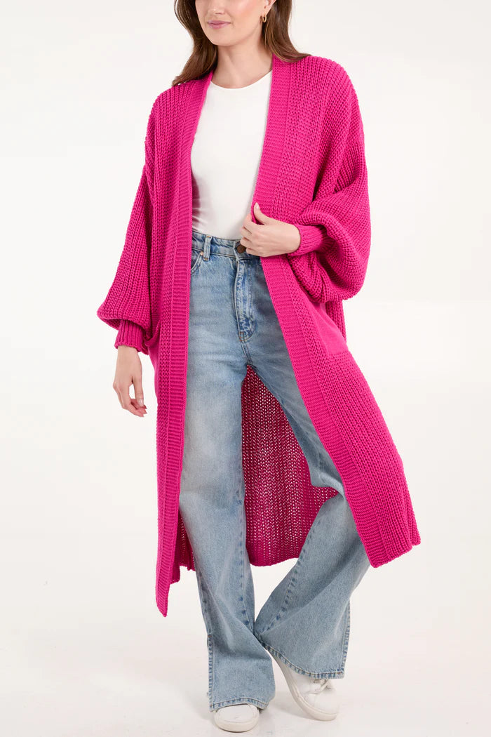 Magenta Pink Long Knitted Cardigan