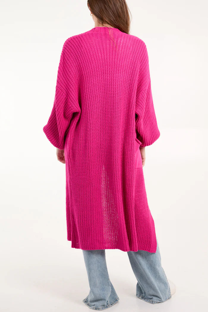 Magenta Pink Long Knitted Cardigan