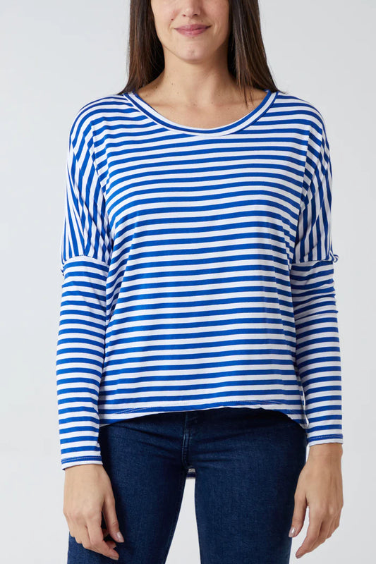 Royal Blue Breton Stripe Round Neck Top