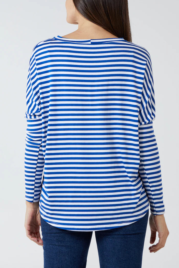 Royal Blue Breton Stripe Round Neck Top