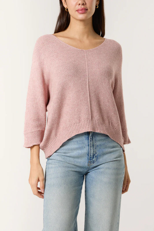 Pink V Neck Spring Knit Jumper