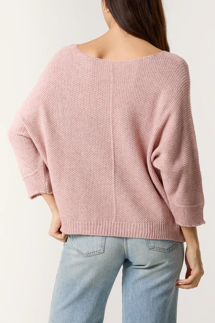 Pink V Neck Spring Knit Jumper