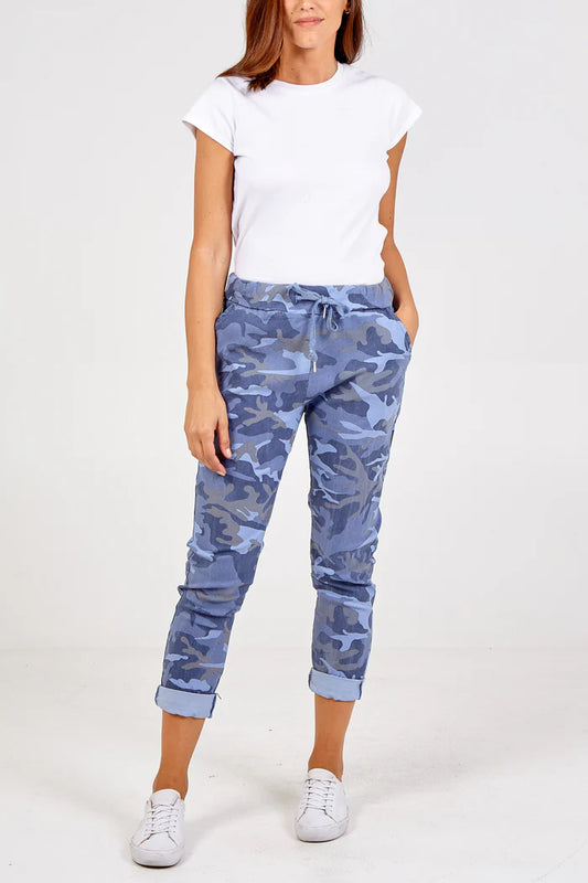 Magic Super Stretch Blue Camouflage Print Trousers