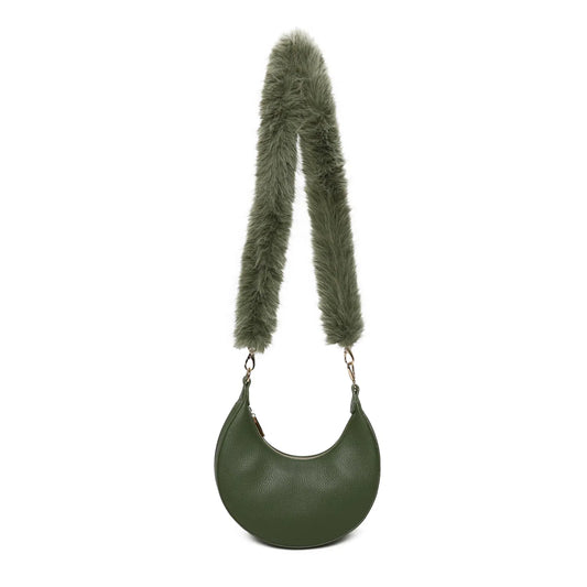 Green Fluffy Handle Half Moon Bag