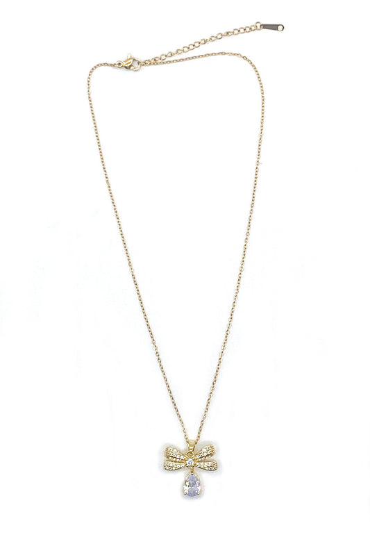 Gold Diamante Bow Pendant Necklace