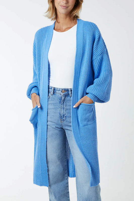 Sky Blue Long Knitted Cardigan